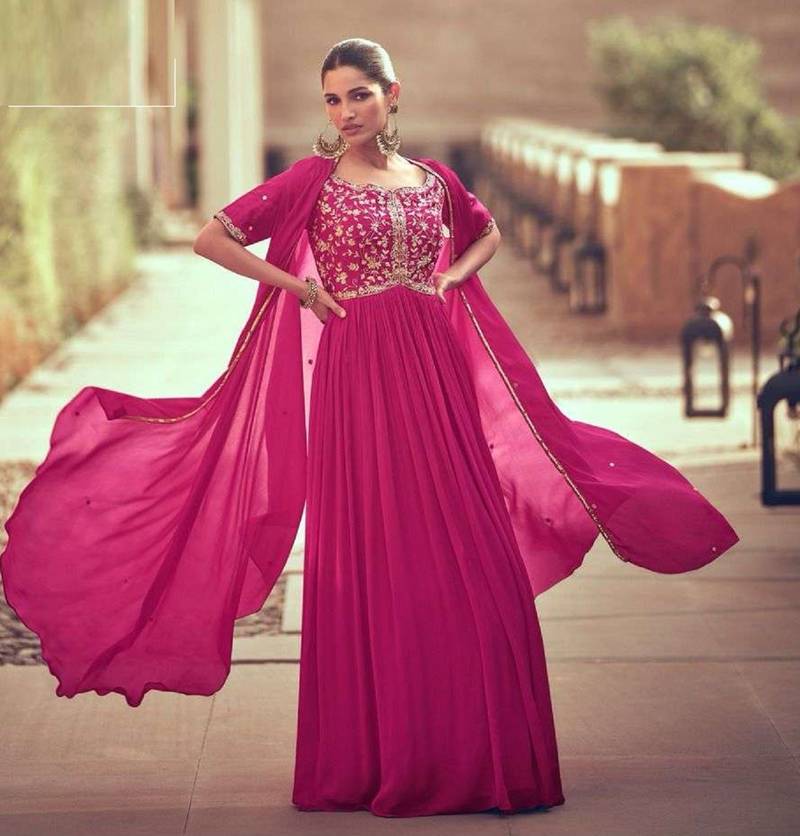 Pink embroidered georgette anarkali-salwar-kameez