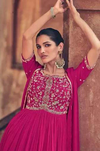 Pink embroidered georgette anarkali-salwar-kameez