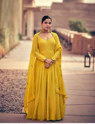 Yellow embroidered georgette anarkali-salwar-kameez 1