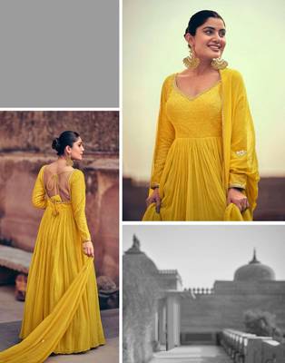 Yellow embroidered georgette anarkali-salwar-kameez 2