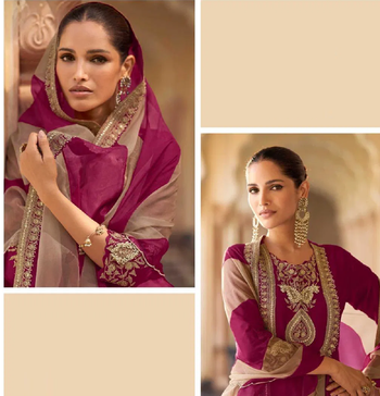 Wine embroidered silk sharara salwar kameez 2