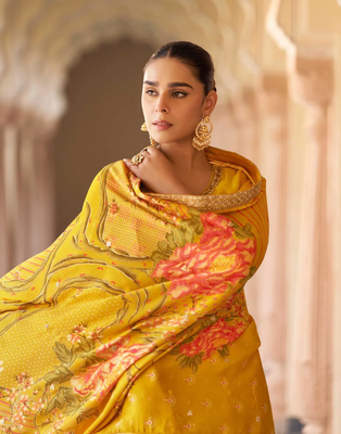 Yellow embroidered silk sharara salwar kameez 2