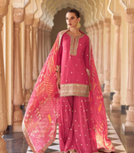 Pink embroidered silk sharara salwar kameez