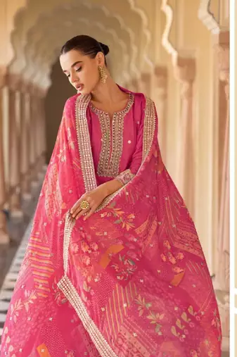 Pink embroidered silk sharara salwar kameez