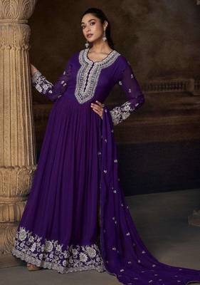 Purple embroidered georgette anarkali-salwar-kameez 1