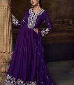 Purple embroidered georgette anarkali-salwar-kameez
