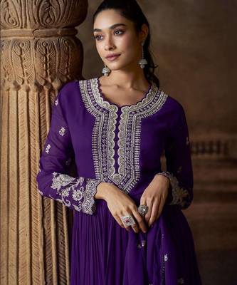 Purple embroidered georgette anarkali-salwar-kameez 2