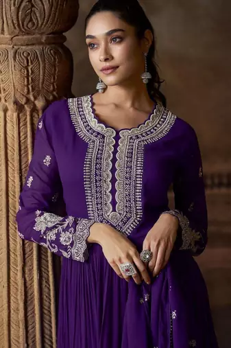 Purple embroidered georgette anarkali-salwar-kameez