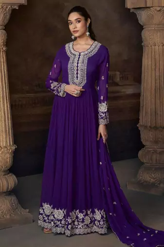 Purple embroidered georgette anarkali-salwar-kameez
