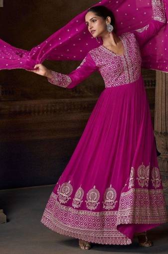 Magenta embroidered georgette anarkali-salwar-kameez