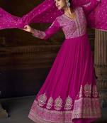 Magenta embroidered georgette anarkali-salwar-kameez