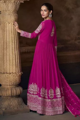Magenta embroidered georgette anarkali-salwar-kameez