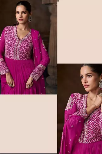 Magenta embroidered georgette anarkali-salwar-kameez