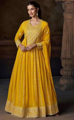 Yellow embroidered georgette anarkali-salwar-kameez 1