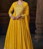 Yellow embroidered georgette anarkali-salwar-kameez