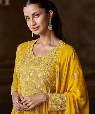 Yellow embroidered georgette anarkali-salwar-kameez 2