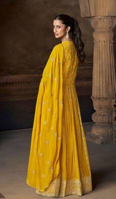 Yellow embroidered georgette anarkali-salwar-kameez 3