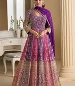 Purple embroidered georgette anarkali-salwar-kameez