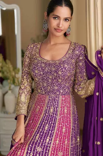 Purple embroidered georgette anarkali-salwar-kameez