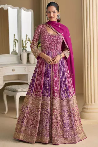 Pink embroidered georgette anarkali-salwar-kameez
