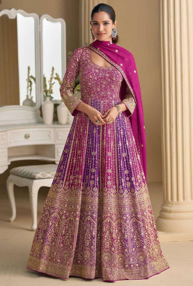 Pink embroidered georgette anarkali-salwar-kameez