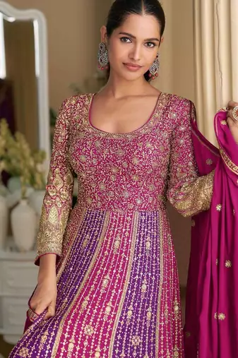 Pink embroidered georgette anarkali-salwar-kameez