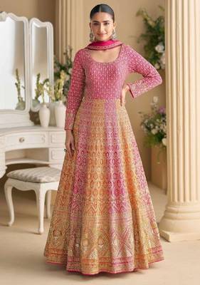Pink embroidered georgette anarkali-salwar-kameez 1