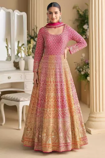 Pink embroidered georgette anarkali-salwar-kameez