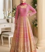 Pink embroidered georgette anarkali-salwar-kameez
