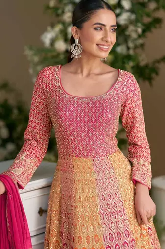 Pink embroidered georgette anarkali-salwar-kameez