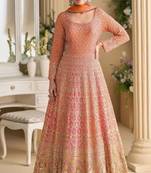 Orange embroidered georgette anarkali-salwar-kameez