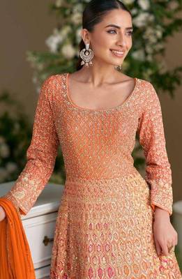 Orange embroidered georgette anarkali-salwar-kameez 2