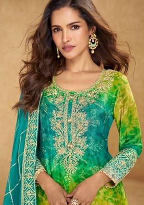 Green embroidered silk sharara salwar kameez 2