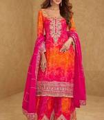 Pink embroidered silk sharara salwar kameez