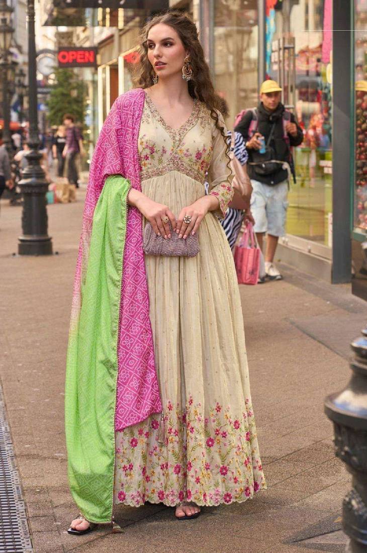 Cream embroidered silk silk-salwar-kameez