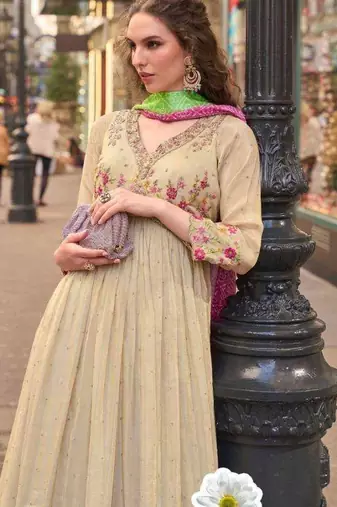 Cream embroidered silk silk-salwar-kameez