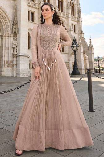 Beige embroidered silk party-wear-salwar-kameez