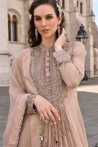 Beige embroidered silk party-wear-salwar-kameez