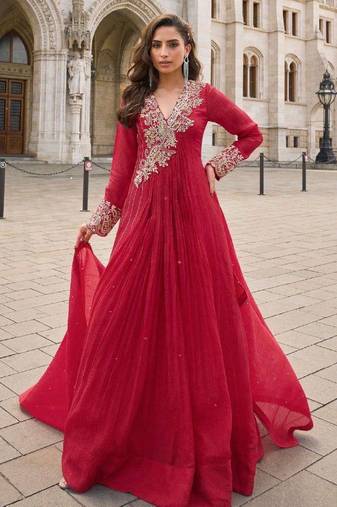Red embroidered silk party-wear-salwar-kameez