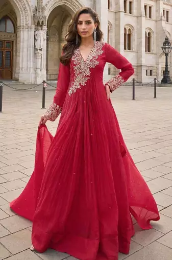 Red embroidered silk party-wear-salwar-kameez