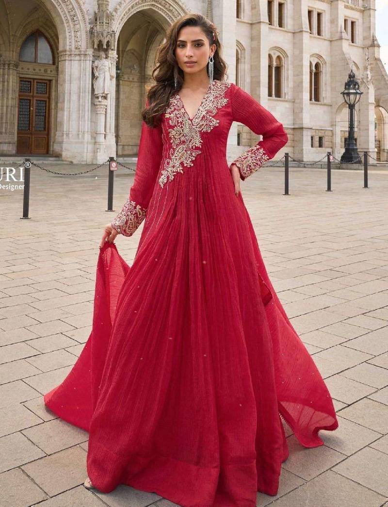 Red embroidered silk party-wear-salwar-kameez