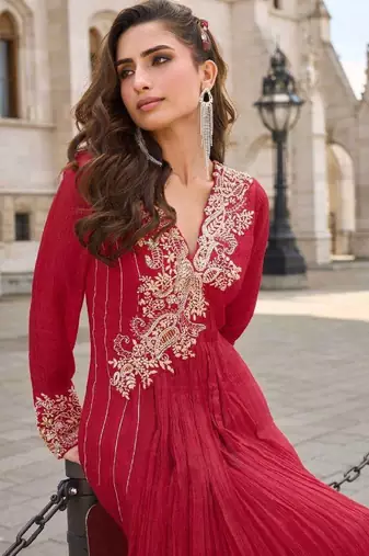Red embroidered silk party-wear-salwar-kameez