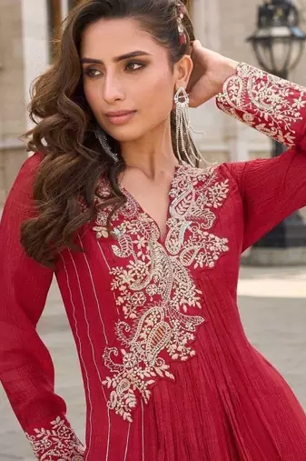 Red embroidered silk party-wear-salwar-kameez