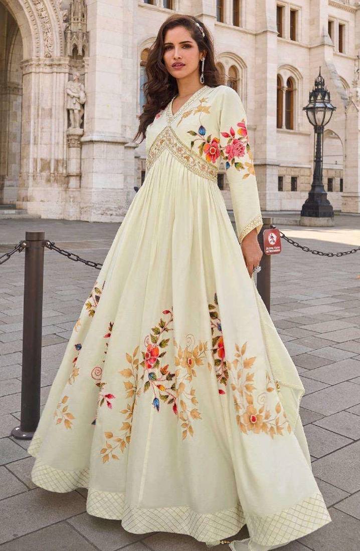 Cream embroidered silk party-wear-salwar-kameez