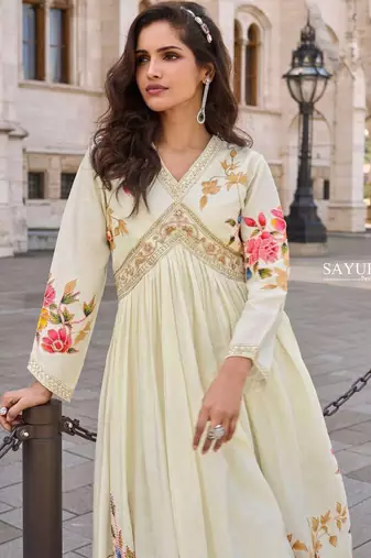 Cream embroidered silk party-wear-salwar-kameez