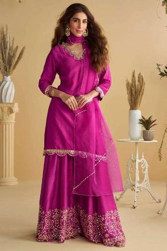 Magenta embroidered silk pakistani-salwar-kameez