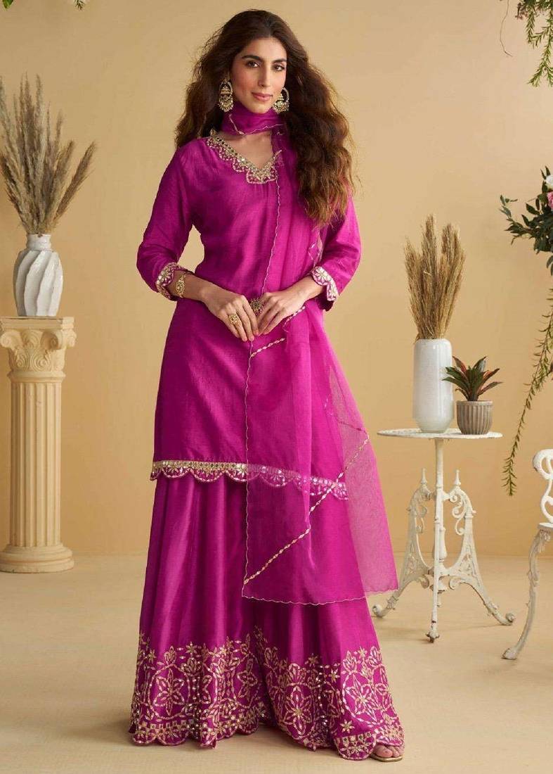 Magenta embroidered silk pakistani-salwar-kameez
