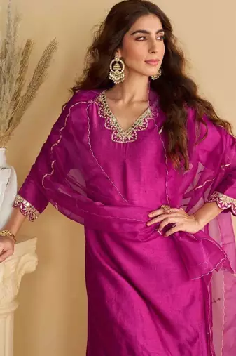 Magenta embroidered silk pakistani-salwar-kameez