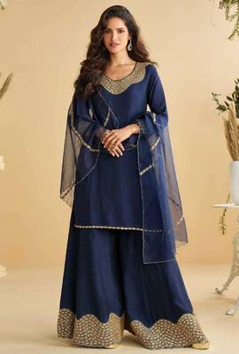 Navy blue embroidered silk wedding-salwar-kameez 1