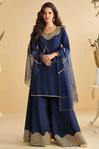 Navy blue embroidered silk wedding-salwar-kameez